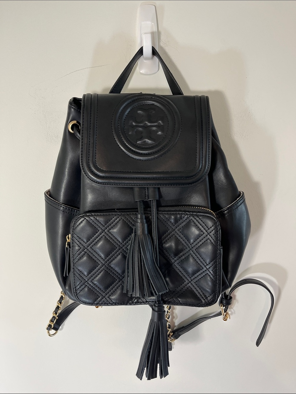 TORY BURCH Fleming Quilted Backpack Black w/ Gold Hardware